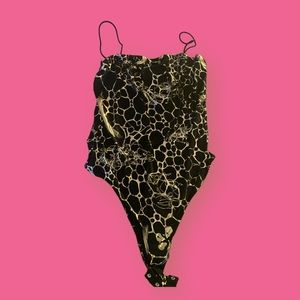(SIZE M) Black/Gold Spaghetti Strap Body Suit